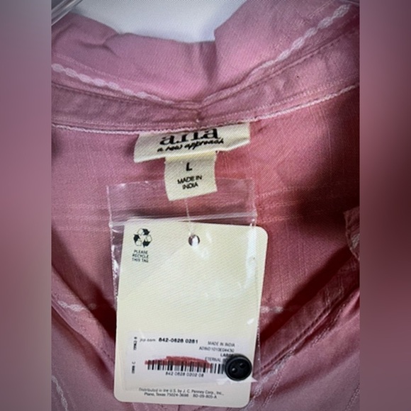 ANA A New Approach Womens Rayon Cotton Ballon Sleeve Pink Blouse Sz L NWT - Picture 8 of 11